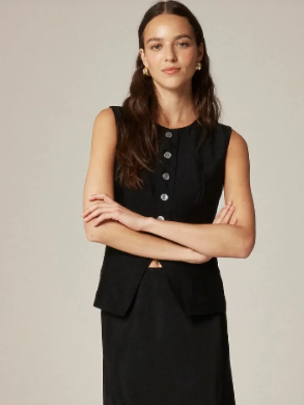 J Crew Cutaway Vest in Textured Satin, Black, Size 16, NwT